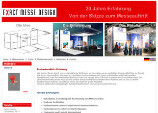 Website der Messebaufirma. www.exact-messe-design.de